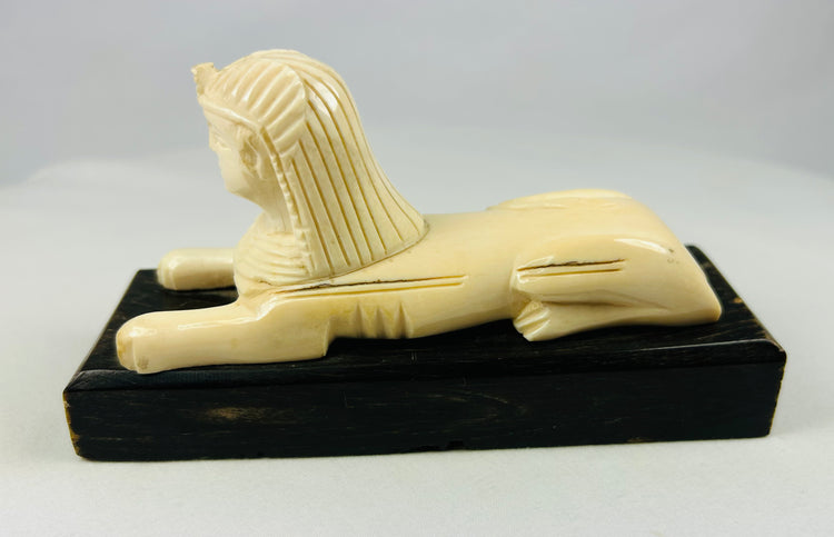 Carved Sphinx on Wooden Base | Egyptomania Decorative Art | Early–Mid 20th Century