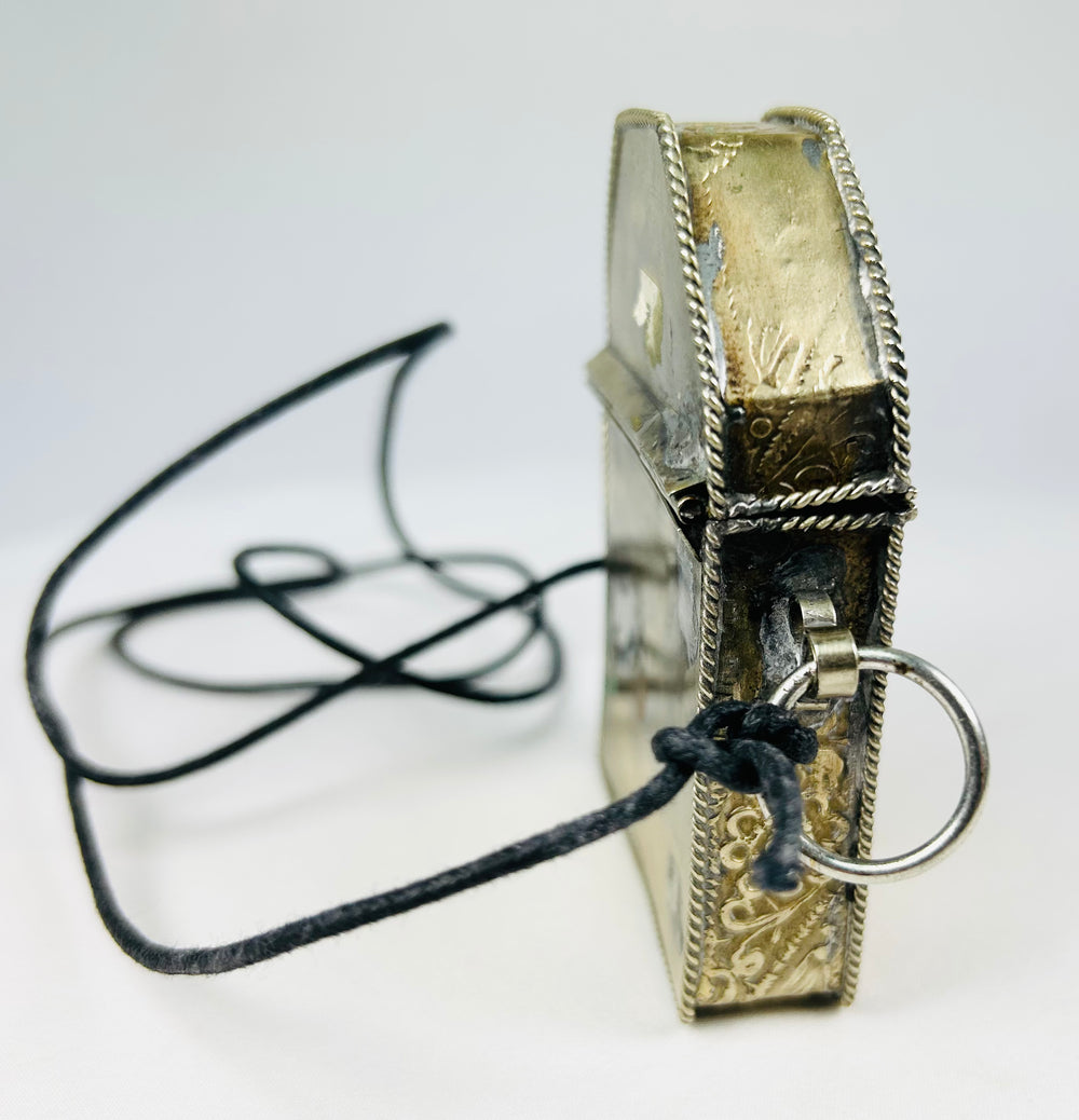 Antique Himalayan gau amulet box with original leather strap remnants