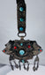 Large Tibetan gau shrine pendant with suspended leaf-shaped drops and decorative turquoise stone settings.