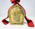 Tibetan gau amulet box shrine, brass with raised script and original woven strap and pouch