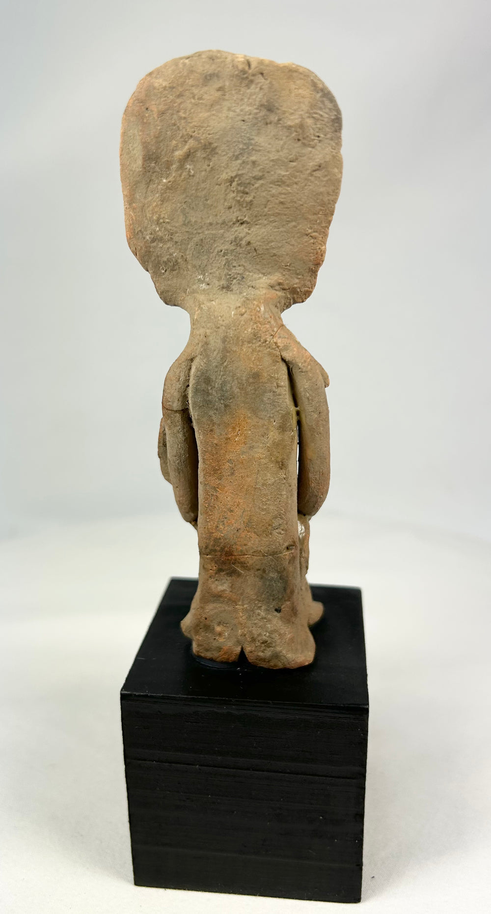 Ancient West Mexican terracotta figure, tall radiating headdress, mounted, Pre-Columbian artifact