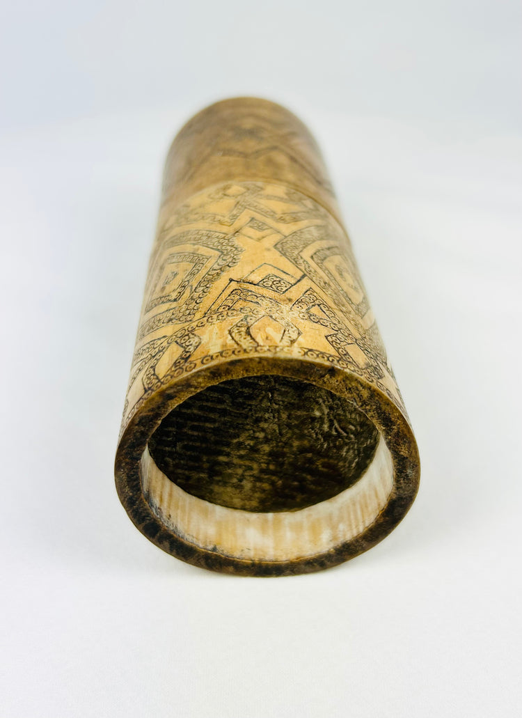Carved Bamboo Container with Fitted Lid | Incised Geometric Design | Circa 19th Century
