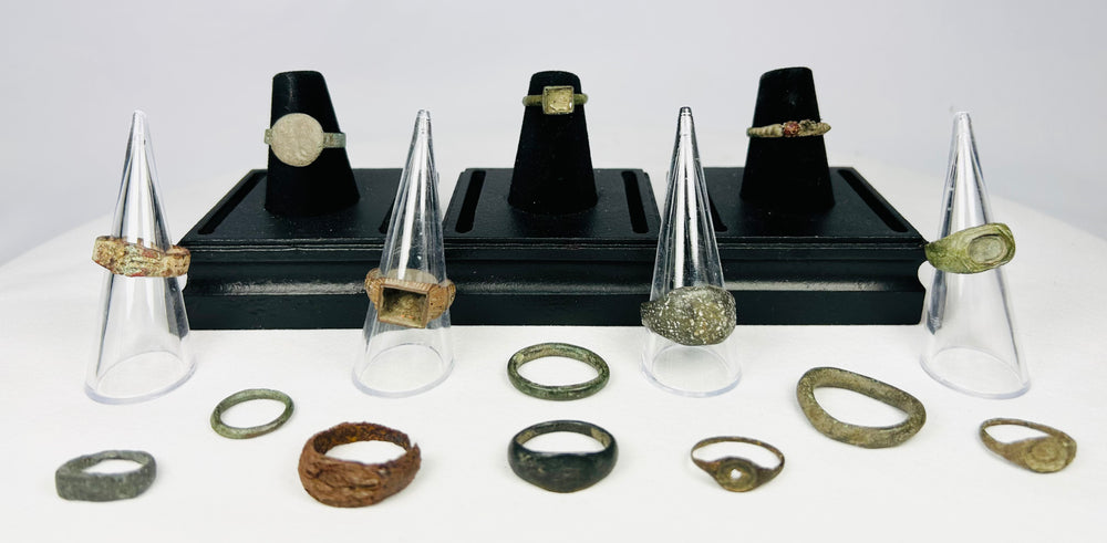 Curated collection of fifteen ancient bronze rings from Egypt to Medieval Europe