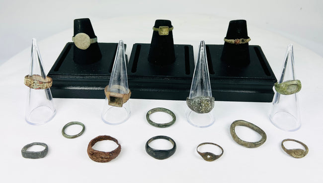 Ancient bronze rings spanning Egypt, Rome, Byzantium, Viking, and Medieval eras