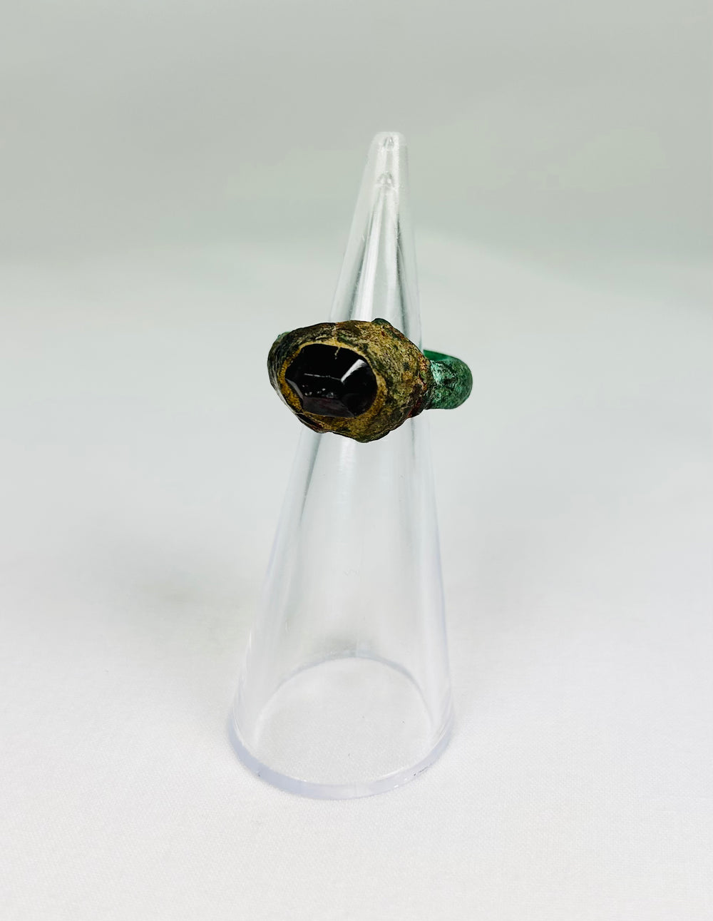 Ancient Neo-Assyrian bronze ring with deep red garnet intaglio