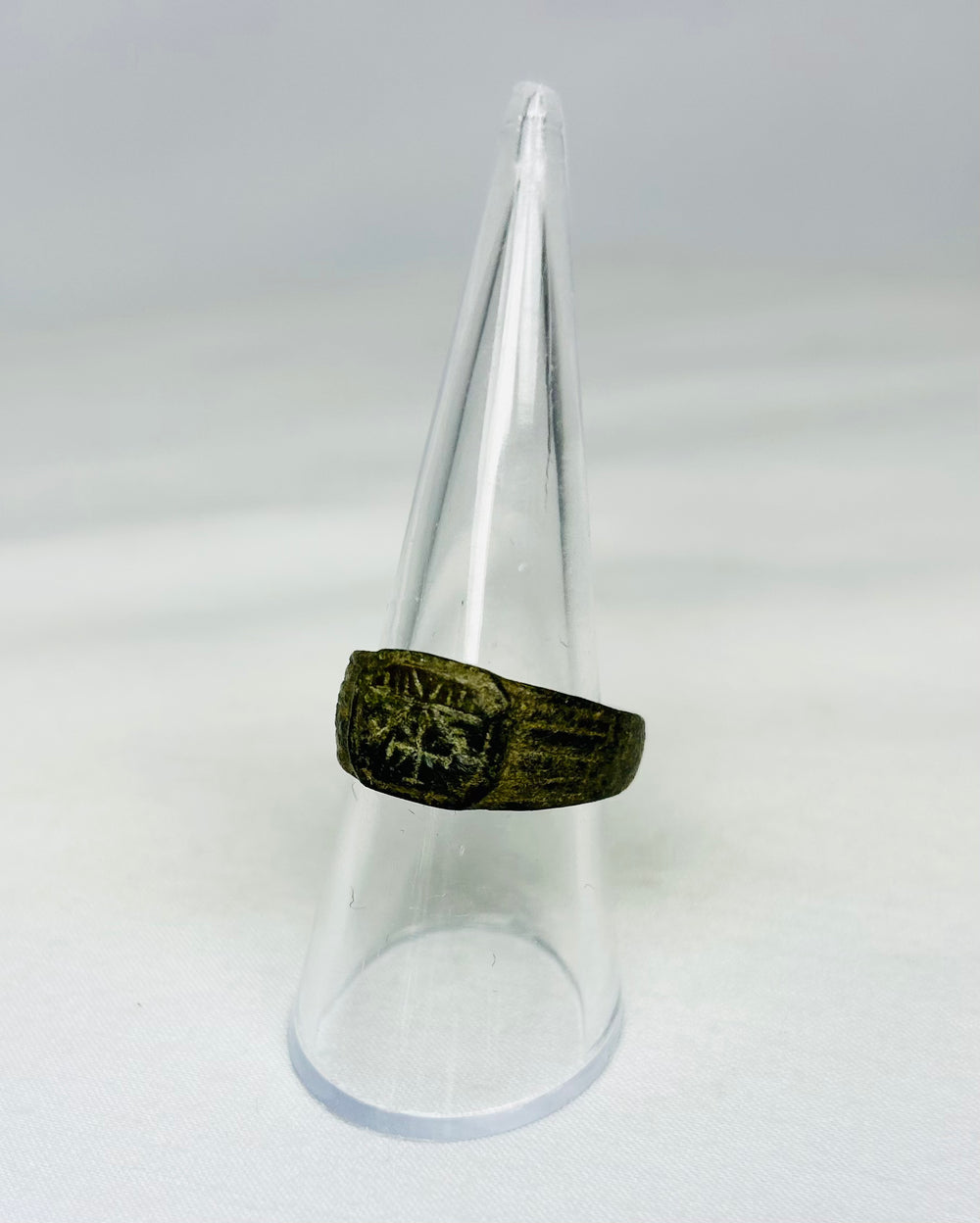 Ancient Roman bronze ring, authentic 1st–4th Century CE antiquity with Chi-Rho engraving, certified and available at Relic and Rarity.