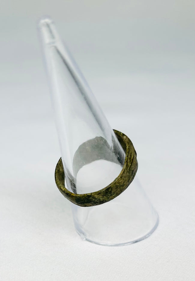 Ancient Roman bronze ring, authentic 1st–4th Century CE antiquity with Chi-Rho engraving, certified and available at Relic and Rarity.