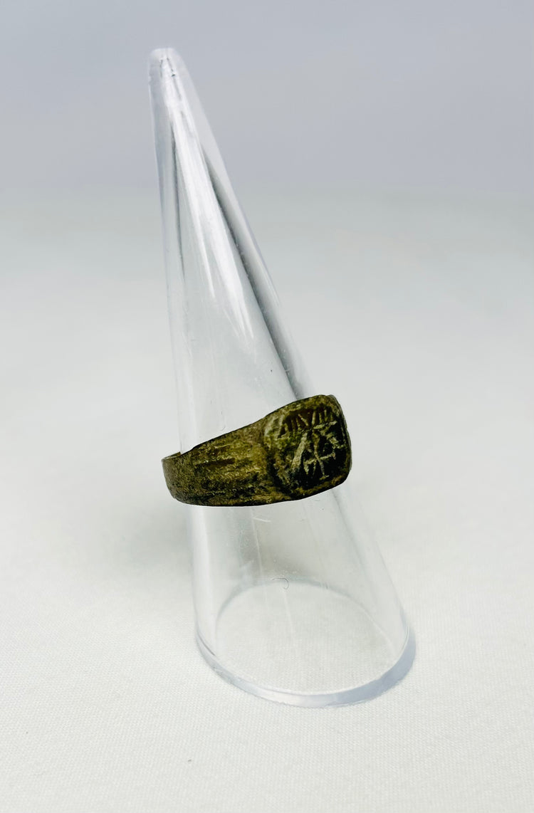Ancient Roman Bronze Ring | Early Christian Christogram (Chi-Rho) Engraving | 1st–4th Century CE