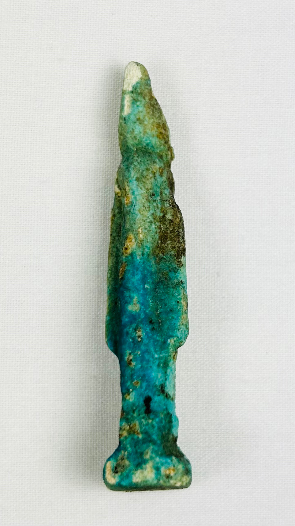 Finely modeled turquoise Sekhmet amulet from 664–332 BCE, symbol of strength