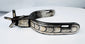 Hand-forged Western steel spurs with broad heel bands and decorative inlay