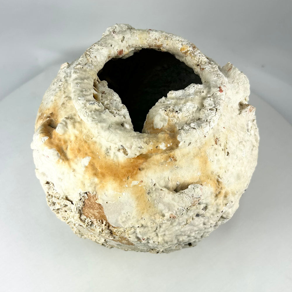 Ancient shipwreck terracotta storage jar from the Song Dynasty, sea-encrusted with wide rounded body and tapered neck