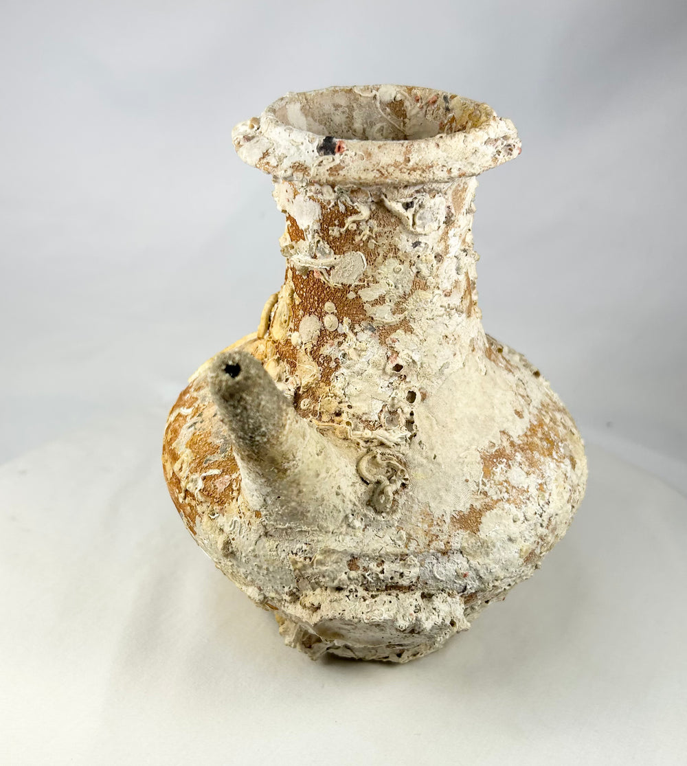 Ancient Song Dynasty wine pot, rounded body, slender spout, marine deposits