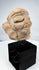 Ancient Mesoamerican figure head with deeply recessed eyes and circular ear ornaments