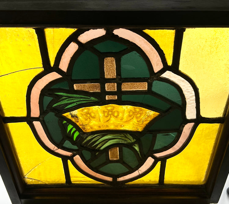 Stained Glass Panel with Cross and Crown Motif | Ecclesiastical/Church Window | Circa 1900–1925