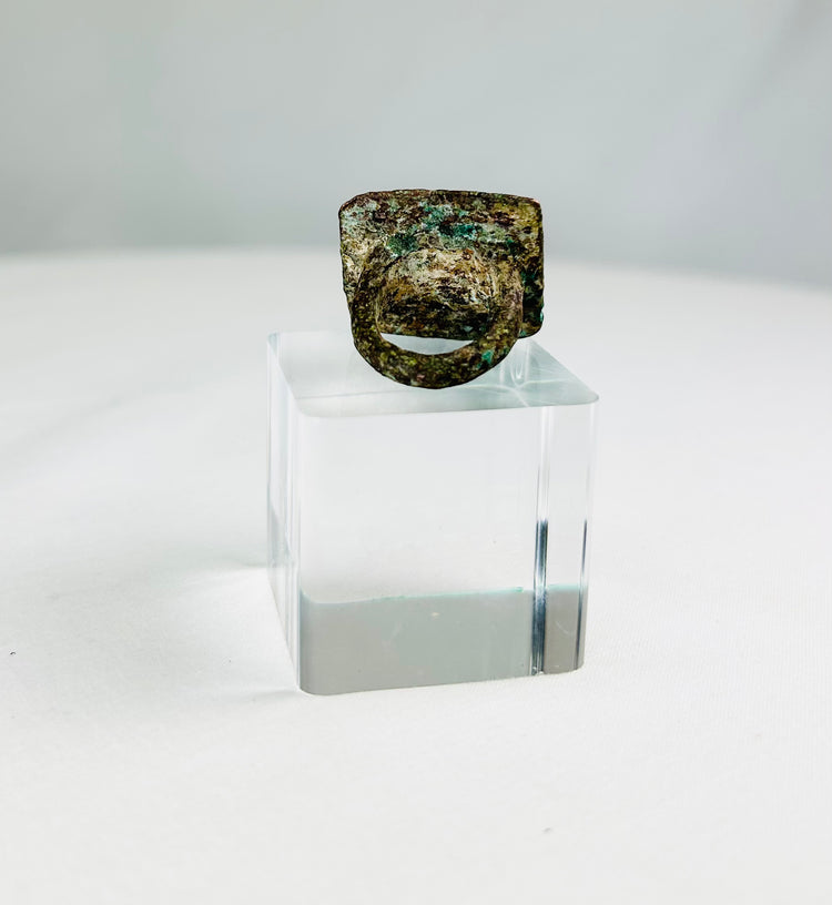Ancient Mediterranean Bronze Ring | Square Bezel with Paired Bird Engraving | Circa 1st–5th Century CE