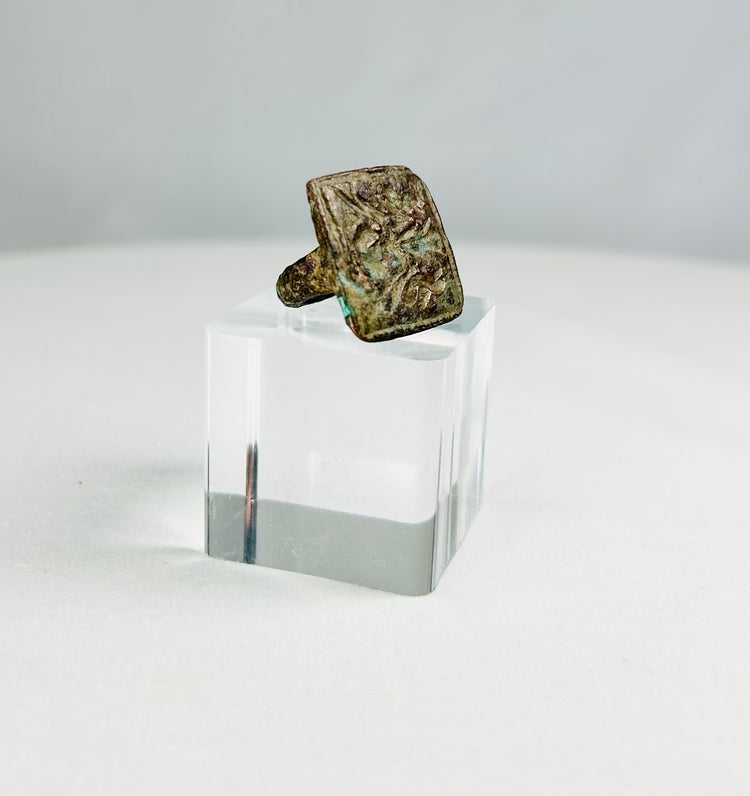 Ancient Mediterranean Bronze Ring | Square Bezel with Paired Bird Engraving | Circa 1st–5th Century CE