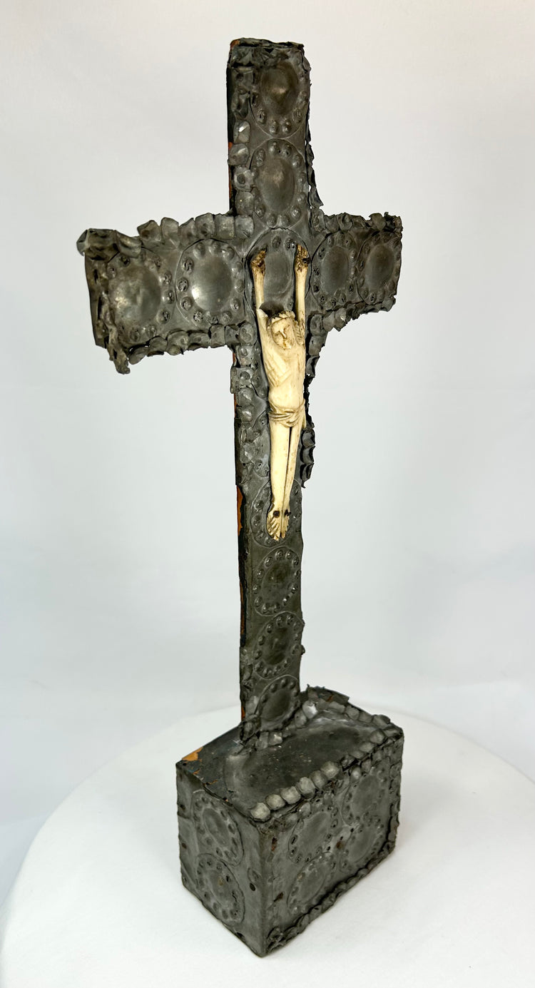 Antique Hand-Carved Crucifix with Bone Figure | Circa 18th–19th Century