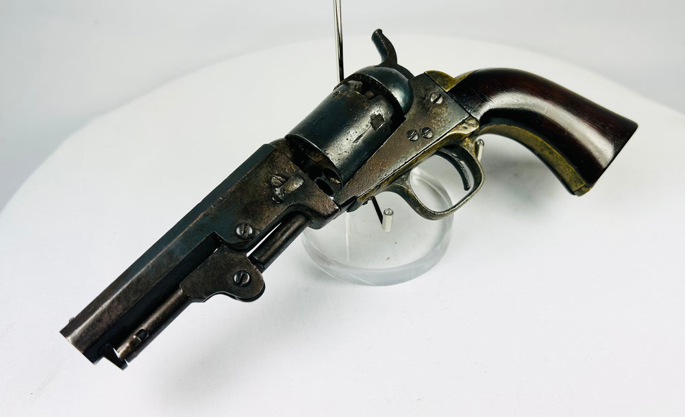 Colt Model 1849 Pocket Revolver, blued steel frame, brass trigger guard, backstrap, .31 caliber percussion pistol