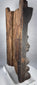 Weathered Hindu wood carving of Gajalakshmi beneath an elaborate headdress
