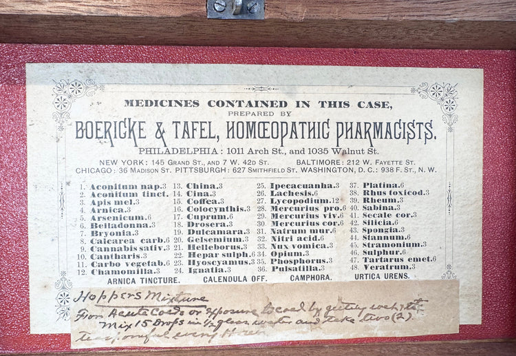 Boericke & Tafel medicine case with red-lined compartmentalized interior