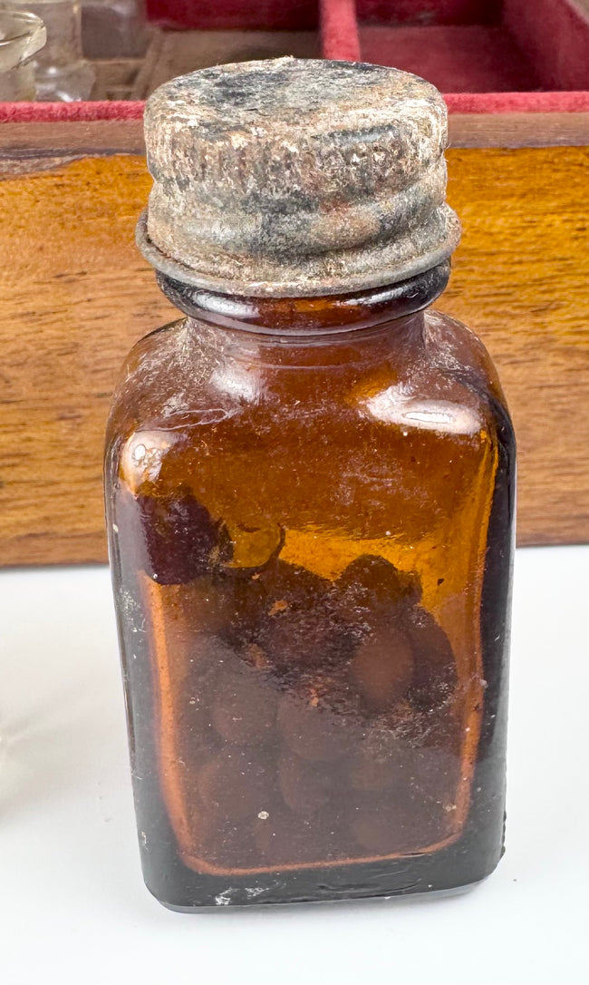 American homeopathic medicine collection with period bottles and preparations