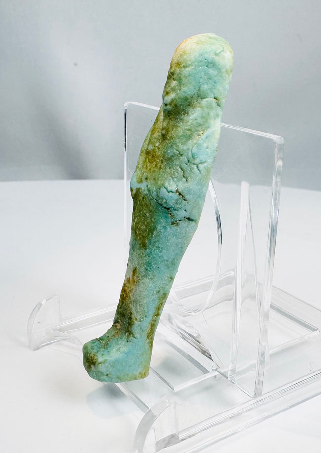 Ptolemaic Period faience ushabti with turquoise and pale green glaze