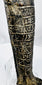 Lower body of an ancient Egyptian stone ushabti showing horizontal hieroglyphic registers and integral base