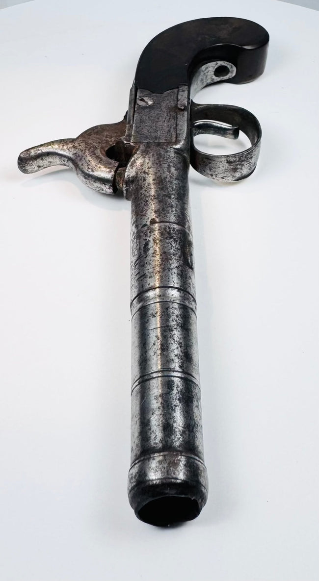 British percussion-cap travelling pistol with turned steel barrel