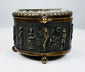 Victorian-era French metal casket with bas-relief tavern scene