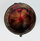 Original red and golden-orange textile interior of antique jewelry casket