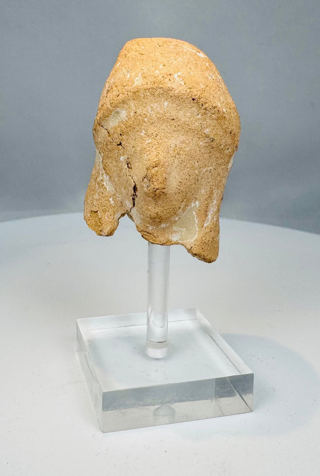 Ancient Greek female figurine fragment mounted on an acrylic stand