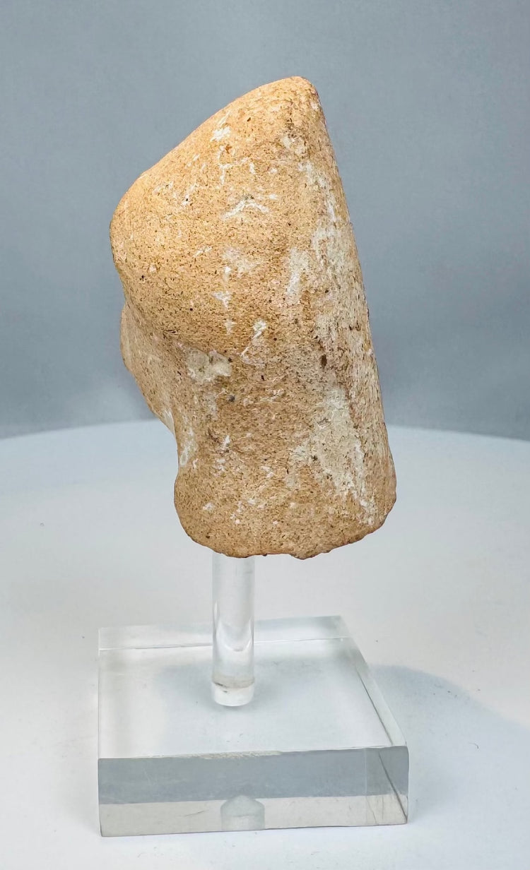 Ancient Greek molded terracotta figurine head with mineral deposits