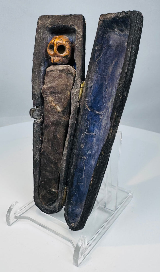 Antique Betrachtungssärglein with surviving blue-painted interior