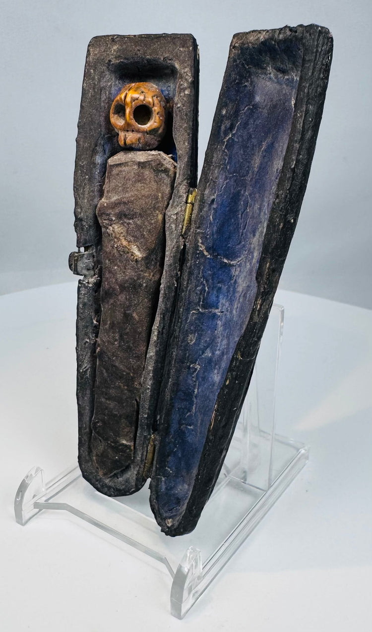 Antique Betrachtungssärglein with surviving blue-painted interior