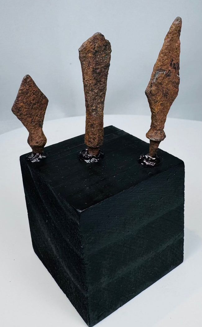 Archaeological Roman iron weapon points with mineral patination
