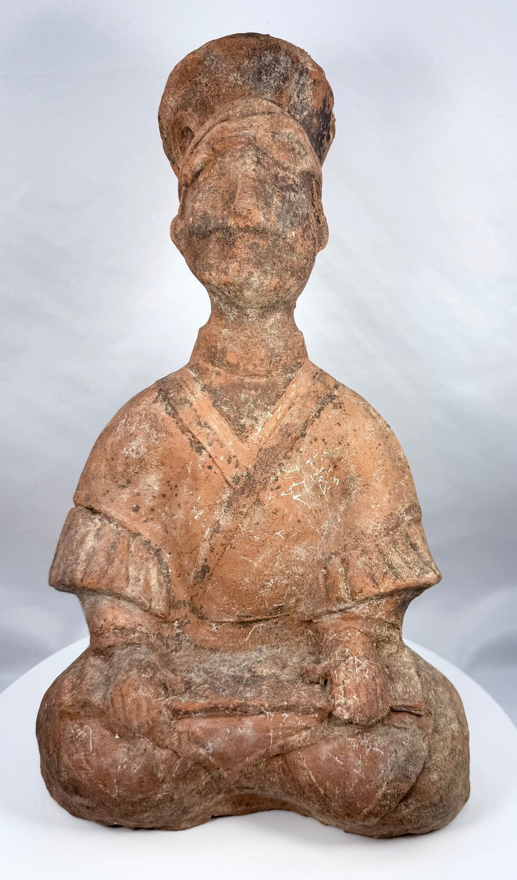 Front view of ancient Chinese terracotta musician figure