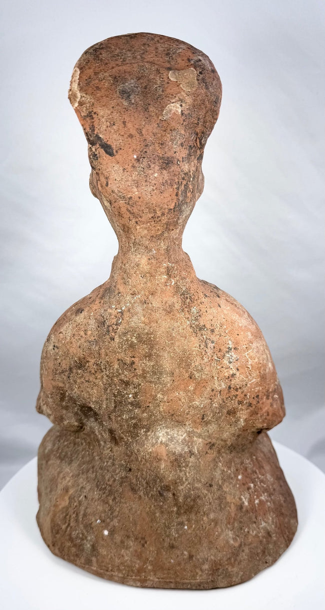 Rear view of ancient Chinese terracotta tomb figure