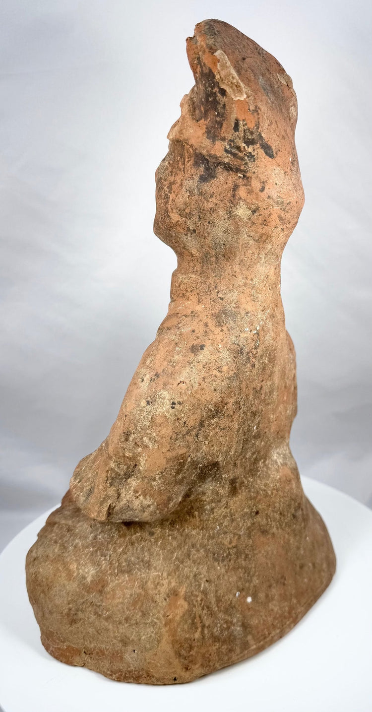 Close-up of ancient Chinese attendant’s modelled facial features