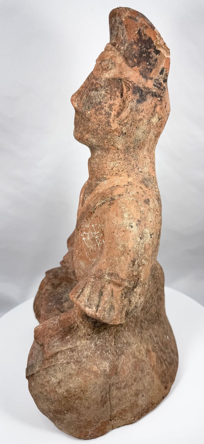 Detail of tall headdress on Han Dynasty terracotta musician