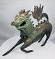 Chinese bronze qilin mythical beast with green and brown patina