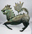 Detail of the horned head on an antique bronze qilin