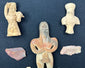 Group of authentic Mesoamerican terracotta idols and small stone objects from 300 BCE–900 CE.