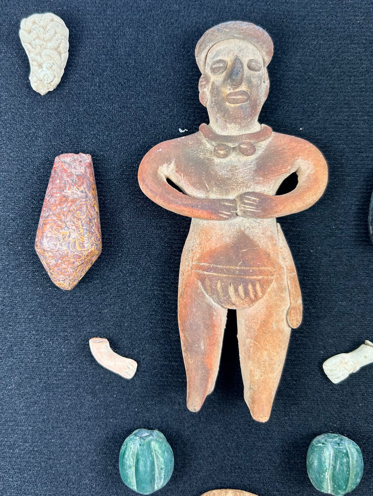 Curated Pre-Columbian | Artifact Shadow Box | Figurines & Beads | Circa 300 BCE–900 CE