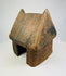 Ancient West Mexican ceramic house shrine, frontal angle with sloped roof.