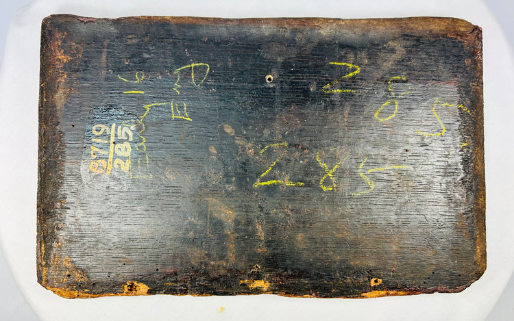 Back of antique oak panel with old collection markings