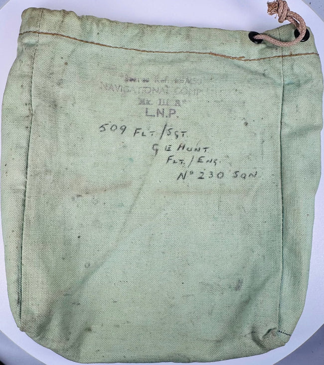 RAF navigation pouch marked G. E. Hunt Flt/Eng No. 230 Sqn