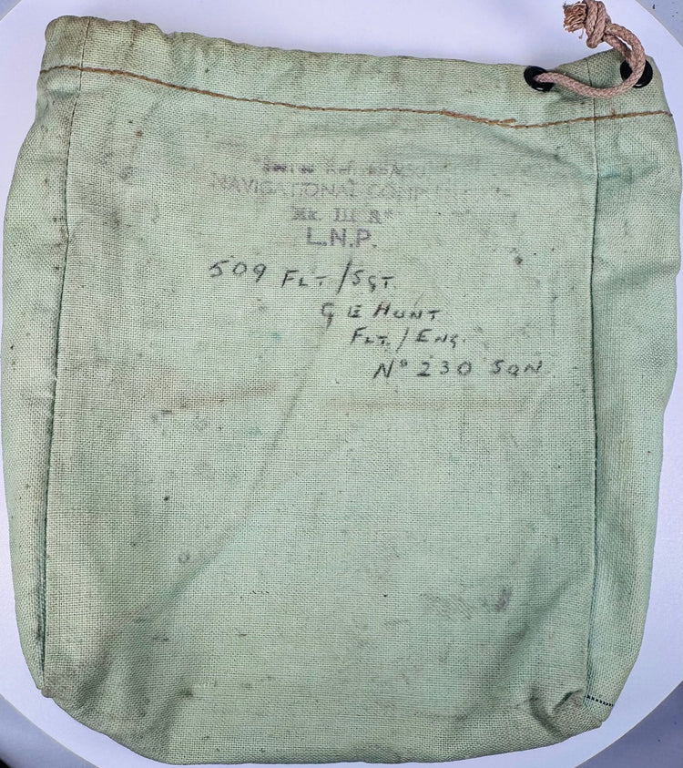 RAF navigation pouch marked G. E. Hunt Flt/Eng No. 230 Sqn