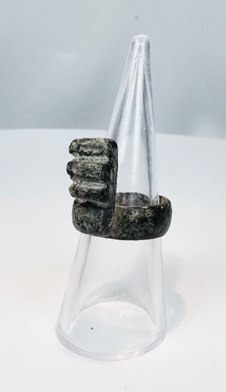 Ancient Roman wearable key ring with a substantial bronze hoop and archaeological surface deposits