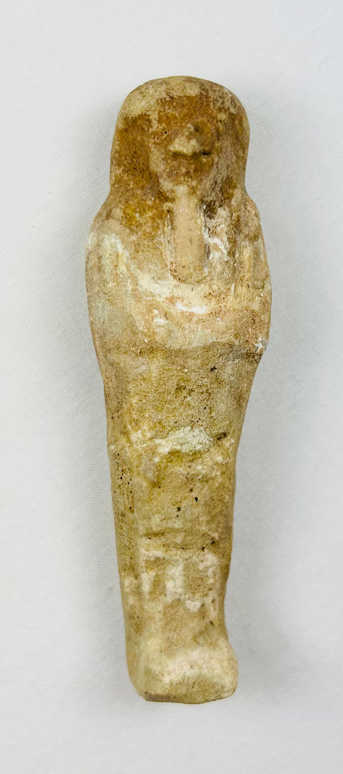 Museum-style product shot of an Egyptian ushabti artifact from the Late Period