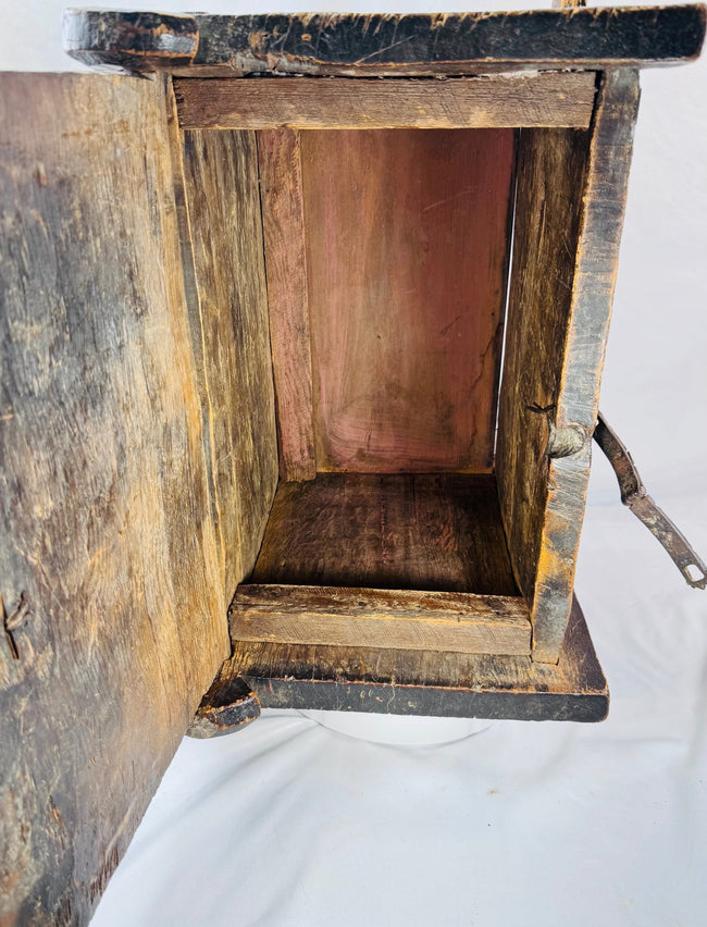 Thick plank construction and traditional joinery on a South Asian wooden chest